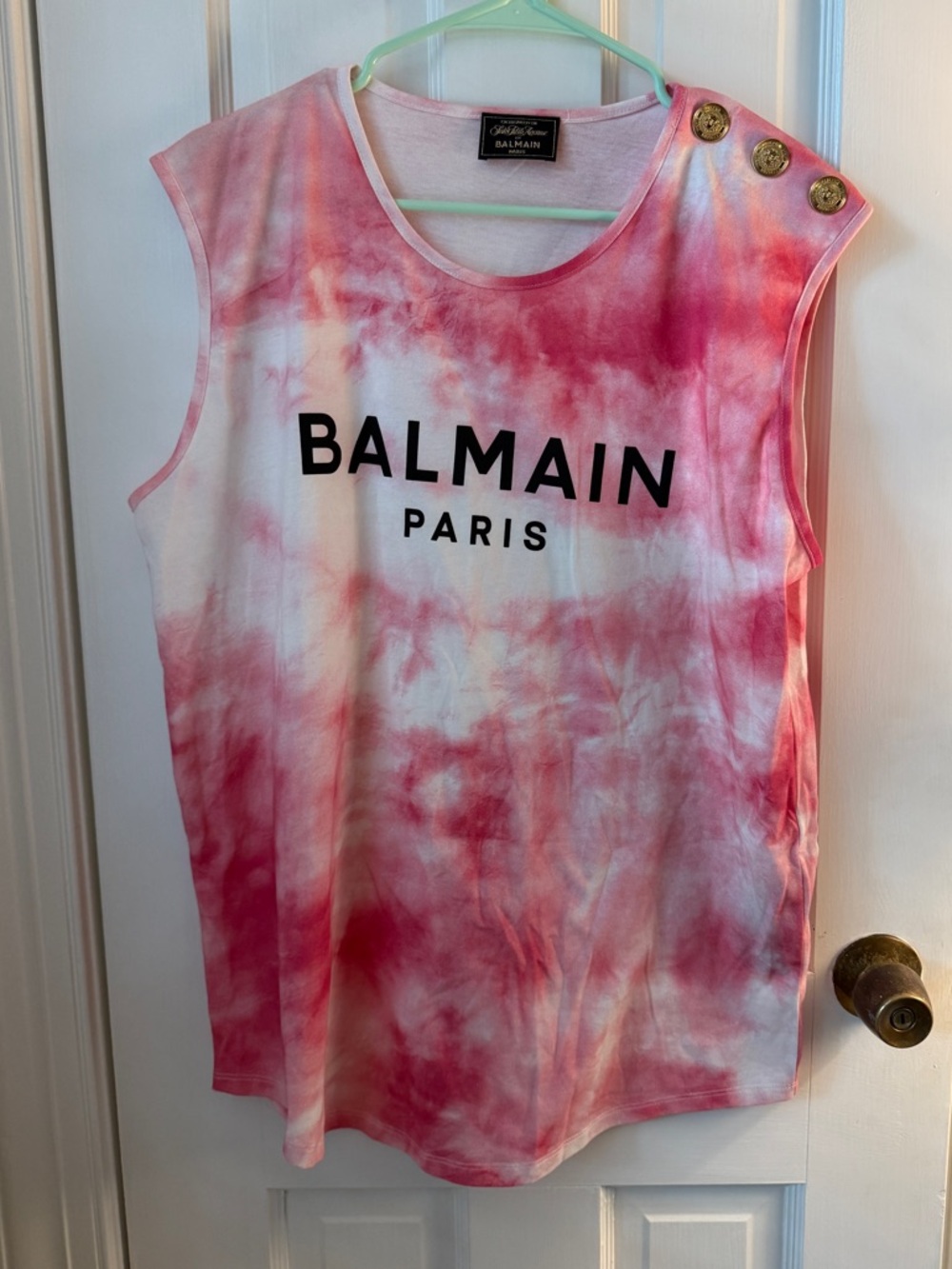 Balmain Paris Tie-Dye Logo Tank - Pink & White - XL